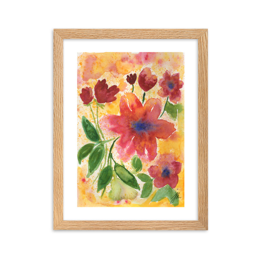 Watercolor Red Flowers Framed matte paper poster