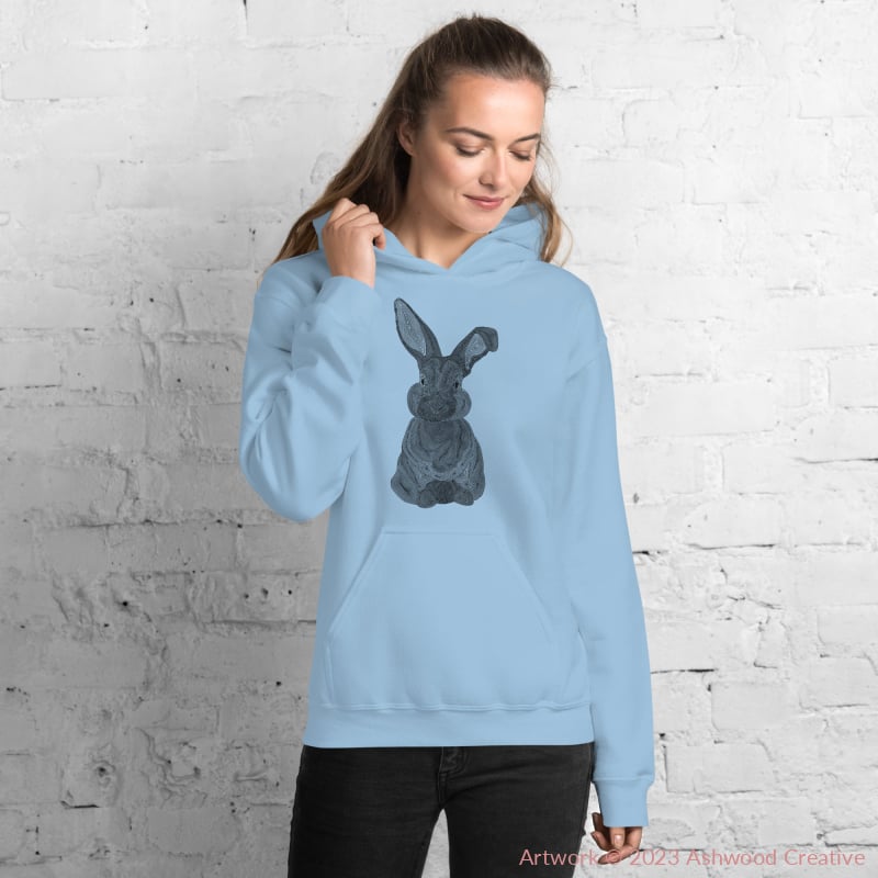 Black Bunny Unisex Hoodie Light Blue / S