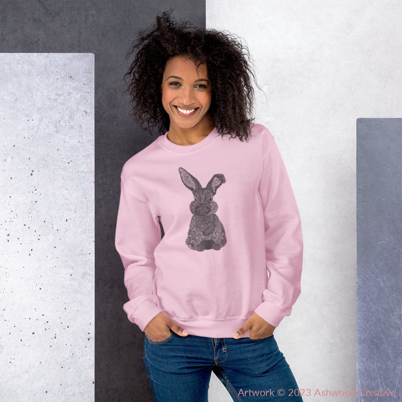 Black Bunny Unisex Sweatshirt Light Pink / S